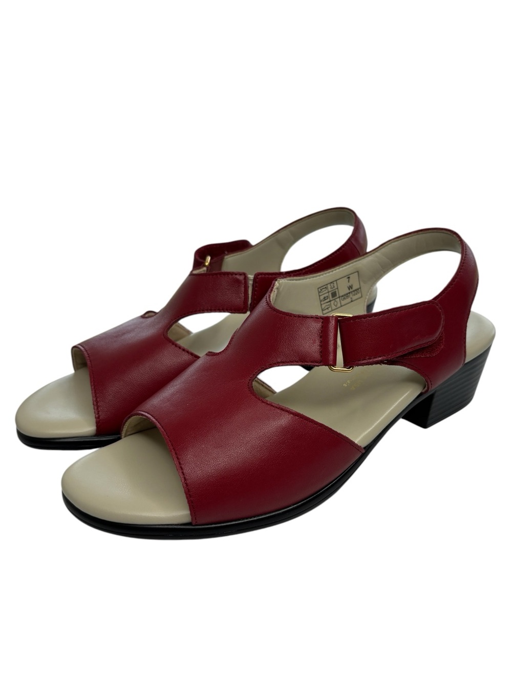 SAS Suntimer Red Leather Sandal Womens 7 W Adjustable Tripad Comfort Block Heel